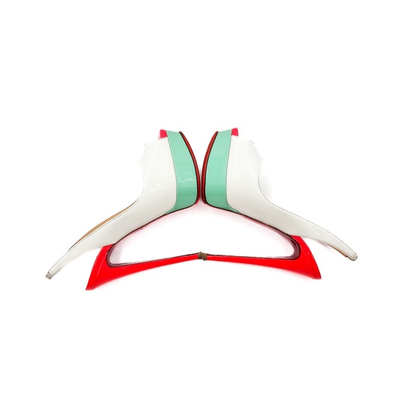 Christian Louboutin White Patent Leather Fetish Peep Slingback Heels EU 37.5 - Picture 4 of 8